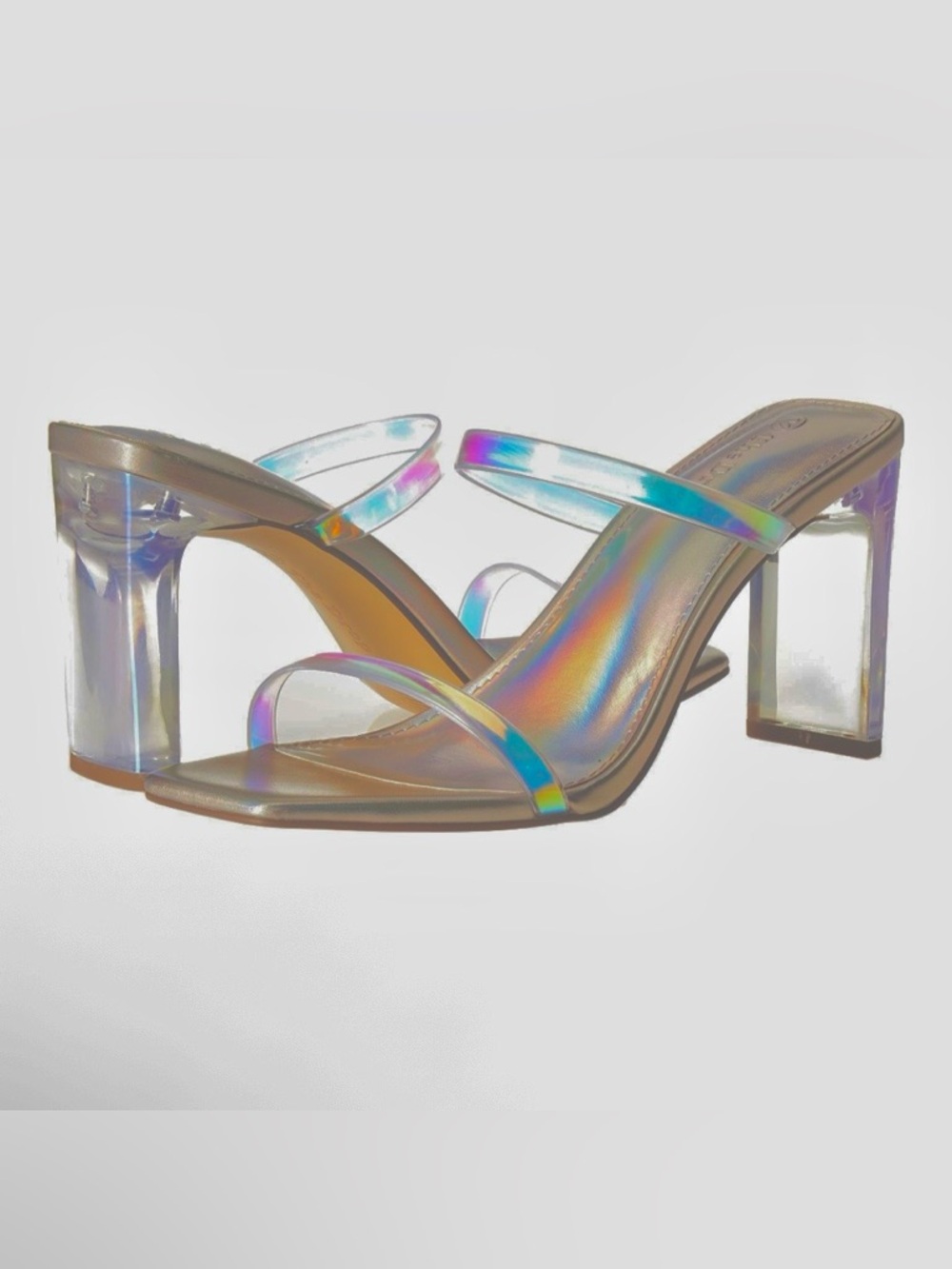 Iridescent Clear Strap Block Heel Sandals - Women